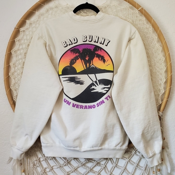 Bad Bunny Off-White Grunge Rapper Soy Peor Band Hip Hop Streetwear Sweatshirt S - Picture 11 of 12